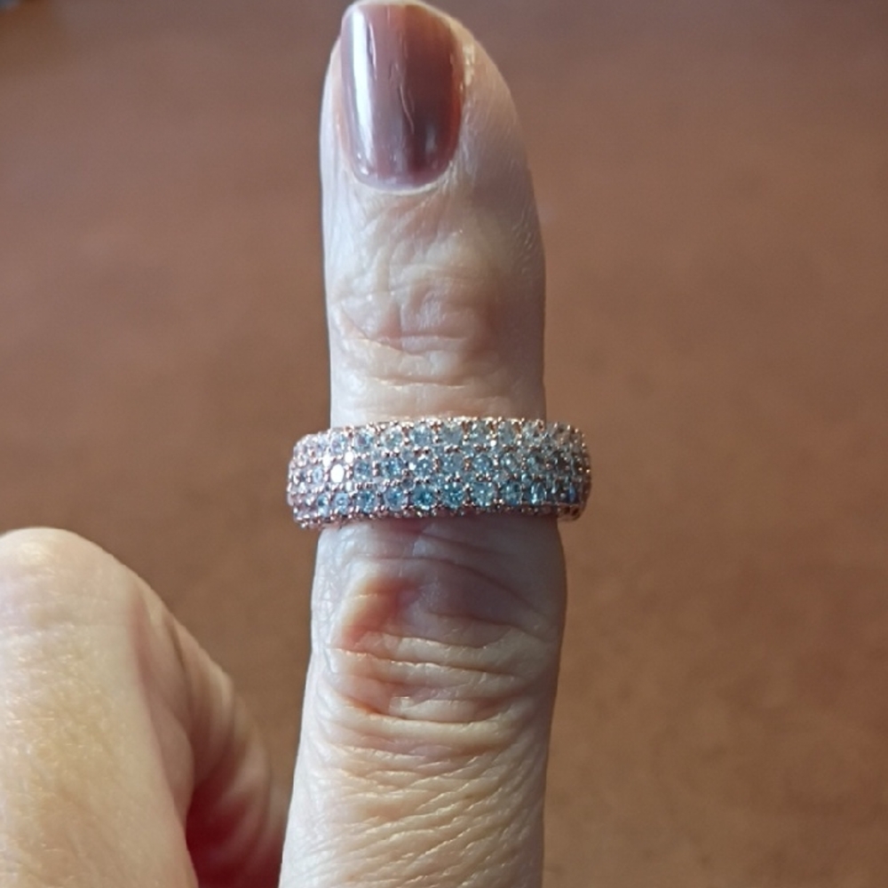 18K Rose Gold Plated Pave Ring, Size 8